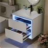 Lcoho 60 x 46 x 50 cm, pensili da parete, mobili da bagno, verniciatura completa, illuminazione a LED, due cassetti, guide scorrevoli, lavabo integrato (bianco, 60 x 46 x 50 cm)