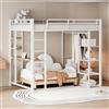 boorbin Letto a soppalco in metallo con scala, letto matrimoniale con tavolo con semplici grucce con ripiani, 140 x 200 cm (bianco)