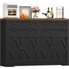 HOCSOK 132.7 cm Credenza Cucina, Mobile Cucina con 4 Cassetti e 4 Armadi, Buffet Mobile Moderno, Credenza Soggiorno, Mobile per Cucina Ingresso Foyer, Sala da Pranzo, Nero+Marrone