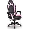 TRISENS Sedia da gioco ergonomica regolabile con poggiapiedi - Sedia da ufficio in similpelle nera/rosa con braccioli flessibili e schienale continuo - Adatta per ufficio e gaming