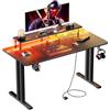 HLFURNIEU Scrivania Gaming LED 160 x 60 cm, Tavolo Gamer con Presa di Corrente e Supporto per Monitor, Postazione Gaming con Porta Bicchiere e Gancio per Cuffie, Superficie in Fibra di Carbonio, Nero