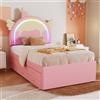 Idemon Lettino a forma di unicorno, 90 x 200 cm, dotato di letto a rotelle estraibile, materiale PU, rosa, WX000534
