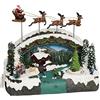Aurora Store Villaggio di Natale FIUME ghiacciato con Slitta volante di Babbo Natale con Renne e Carrozza con Cavalli Paesaggio Movimento e Luci LED con Musica Giostrina Villa Cortile Scenario Carillon 35x30x20cm
