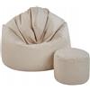 Slevobox Pouf Poltrona Sacco con Poggiapiedi Beige 95x95x120 cm - Poltrona Pouf Sacco XXL da Interno in Ecopelle - Morbido e Confortevole - Bean Bag per Adulti e Bambini - Mobili per Soggiorno