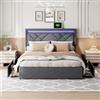 FOERPL Letto matrimoniale 160 x 200 cm con stoccaggio, letto cassetto con LED,cassetti in ferro,comodino con porta di ricarica USB, tessuto di lino (grigio scuro B, 160 x 200 cm)