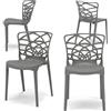 REDÒKASA Set 4 sedie in polipropilene ARMONIA, impilabile, resistente ai raggi UV, design moderno, ideale per sala da pranzo, cucina, sala d'attesa, bar, ristoranti o giardino (4, Cemento)