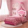 EZSSW Letto singolo imbottito 90 x 200 cm con contenitore, testiera a corona regolabile in altezza con LED, struttura in metallo e rete a doghe elastiche, PU rosa (senza materasso)