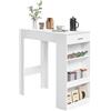 WOLTU Tavolo da Bar, Bancone da Bar con 1 Cassetto e 3 Ripiani, Tavolo Penisola per Cucina, Pub, Bistrot, Legno Ingegnerizzato (Con assi di legno, Bianco, 100 x 50 x100 cm)