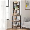 Dripex Mensola angolare a 5 ripiani, Scaffale ad Angolo, Portavasi, Libreria angolare per Ufficio, Studio, Soggiorno, Camera da Letto, Marrone Vintage e Nero, 40x40x152cm