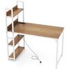 LIFEZEAL Scrivania con deposito e stazione di ricarica, 2 prese, porte USB A&C, tavolo computer in legno con 3 ripiani, telaio in metallo, postazione di lavoro 120 x 65 x 130 cm, per studio, giochi