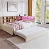Trdlpyn Divano Letto 140*200 con Telecomando illuminazione d'atmosfera e Presa USB, Letto Estraibile 90*190, Lettos Imbottito Divanetto con Vano Comodino,Rete a doghe in Legno, Flanella,Beige(Nessun materasso