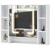 LEMROE Armadietto da bagno illuminato con specchio e luci LED, bianco, con portasciugamani e 8 ripiani regolabili (8 ripiani)