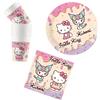 WOOPARTY Kit Compleanno Hello Kitty 8 Ospiti, Tovaglioli Piatti e Bicchieri, Set Compleanno Bambina
