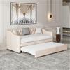 BRILVERDE Divano Letto Imbottito 90x200 cm,con Contenitore,Rete a doghe,Divano Letto Estraibile,Letto Funzionale,Letto per Ragazzi,Lino,Beige