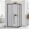 Inbagno Box doccia angolare 80x120 cm in vetro trasparente H 185 cm, profilo nero opaco e 2 porte scorrevoli con installazione reversibile, TAY