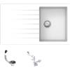 Fhuller Lavello da Incasso PTPL861GW, 86x50 cm, 1 Vasca con Gocciolatoio, Granito Bianco