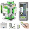 Huepar Pro Livella Laser per Esterni con Ricevitore, Livella Laser Autolivellante 4 x 360°, Livella Laser Verde Professionale ad Alta Precisione Batteria Li-ion Ricaricabile, Supporto Multifunzionale