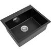 GIDRLL Lavello da cucina in Quarzo, 55 x 45 cm, 1 vasca, lavello da incasso, lavello da cucina in pietra per mobile sottopiano da 55 cm con troppopieno, sifone e set di scarico (Nero)