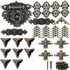 ODOOKON Serratura antica in rilievo, 8 protezioni angolari, 4 Antico Decorazione Piedi in Metallo Gambe, 4 pBronzo Antico Cerniere, 20 coperture per bordi, 2 strisce decorative, per Scatole di Legno