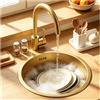 OMGMTSTORE Lavello da cucina in acciaio inox da 32x32 cm, lavandino rotondo spazzolato in oro, lavello da incasso piccolo, lavello sottopiano/soprapiano con filtro di scarico, 1 vasca senza foro per