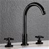 ZPSPZ Rubinetti Lavabo Bagno 3 Fori, Miscelatore Lavabo Bagno Sdoppiato Doppio Manico Ottone Rubinetti Bagno Tre Fori-Nero