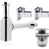 kör4u Set di sifone 1 1/4 x 32 mm, valvola pop-up e 2 valvole angolari, valvola di scarico con guarnizioni, per lavandino (quadrato cromato)