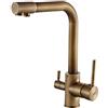 ZPSPZ Rubinetto Cucina 3 Vie Miscelatore Cucina Girevole A 360 ° Ottone Resistente Caldo e Freddo Acqua Acqua Potabile Foro Singolo Rubinetto da Cucina-Antico.