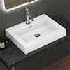doporro Lavabo da Appoggio Rettangolare, Lavabo Bagno Sospeso con Foro Rubinetto e Troppopieno in Marmo Resina Bianco Lucido, Lavandino Bagno 60x48x10cm Colossum18