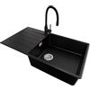 PRIMAGRAN Lavandino da Cucina Nero 90x50cm, Lavello in Granito a 1 vasca + Rubinetto 40x38cm + Set di accessori, Lavabo da Cucina Incasso al Mobile 60cm - Copenhagen Top S685