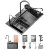 OMGMTSTORE Lavello Cucina 1 vasca 75 x 50 cm,Lavandino Cucina in acciaio inox,Lavello Cucina Antracite Nero,Grande Lavandino Cucina multifunzione con rubinetto,Lavello Mobile,Tagliere,Dispenser Sapone