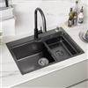 CECIPA 68x48 cm Lavello Nero in Acciaio Inox 304 con Dispenser Sapone, Lavandino Cucina 1 Vasca Nero con Vasca Mobile, Lavelli Cucina per Mobile di lunghezza 70cm con Sifone e Scarico