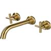 ZYCDP Rubinetto per Lavabo a Parete,Doppio Maniglie,3 Fori,Miscelatore per Lavabo a Muro,Rubinetteria a Parete Rubinetti Bagno,oro spazzolato