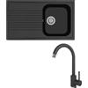 PLADOS Lavello composito cucina PLADOS modello PL0861 una vasca + miscelatore monocomando Zeus NERO MATT