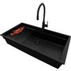 PRIMAGRAN Lavandino da Cucina Tutto Nero 86x47cm, Lavello in Granito a 1 vasca + Rubinetto 40x38cm + Set di accessori, Lavabo da Cucina Incasso al Mobile 90cm - Prague S690