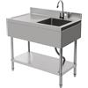Levkitch Lavello in acciaio inox, 1 bacino (a destra), 100 x 60 x 80 cm Lavabo da Catering Portatile da appoggio, con supporto, piattaforma, rubinetto, dispositivo di scarico, per esterni, interni