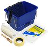 Tecno Prodist - KIT SPECIALE PER APPLICAZIONI DI PITTURA PER INTERNI - Rullo di vernice antigoccia di qualità professionale con secchio, nastro adesivo, tuta e pennello - 5 PEZZI