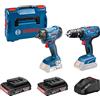 Bosch Professional 18V System Trapano-Avvitatore Conpercussione a Batt. Gsb 18V-21 e Avvitatore a Massa Battente a Batt. Gdr 18V-160 (Incl. 2 Batterie 2.0 Ah, Caricabatteria Al1820 Cv, in L-Boxx 136)