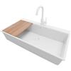 PRIMAGRAN Lavandino Angolare Tutto Bianco 88x50cm, Lavello in Granito a 1 vasca + Rubinetto 32x20cm + Set di accessori, Lavabo da Cucina Incasso al Mobile 90cm - Oslo 90 Top S718