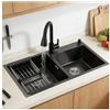 Generic Lavello da cucina rettangolare a doppia vasca in acciaio inox, artigianale, lavello sottopiano e sopratop estraibile scarico, professionale per ristorante bar e caravan(Black,80x45)