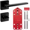 SOTECH ADAMO Set maniglia quadrata nera opaca per porta con rosette per maniglia per porta del bagno/WC, maniglia per porta, ferramenta per porta con materiale di montaggio e dima di foratura