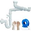 Parpyon® Sifone Lavabo Bagno o Lavello Cucina Tubo scarico lavandino Antiodore, Flessibile Rubinetto miscelatore Prolunga tubo filettato + nastro e guarnizione (Sifone Cucina 2V-SMALL)