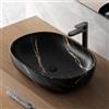 Inbagno Lavabo Da Appoggio Ovale 60x41 Cm Dal Design Moderno In Ceramica Dall'Effetto Marmorizzato Nero Linea Tokyo