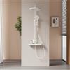 EMKE Sistema Doccia con Termostato, Set Doccia con Soffione a Pioggia, Piatto Termostatico da 40 cm, Doccia a Mano con 3 Tipi di Getto, Soffione a Pioggia con Rubinetto, Bianco Opaco