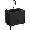 Leaceuv Lavello Cucina con Mobile,Lavandino da Esterno in Acciaio Inox con Rubinetto,Scarico,Mobiletto Bagno,Lavatoio da Giardino,Lavabo di Utilità per Interno,Lavanderia,Garage,Ristorante,Bar,Caffè(Black,75x
