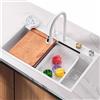 Generic Lavello da cucina bianco multifunzione in acciaio inox rubinetto a cascata grande singolo lavello con rondella tazza tutti gli accessori inclusi (85 x 45 x 22 cm)
