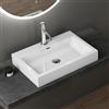 doporro Lavabo da Appoggio Rettangolare, Lavabo Bagno Sospeso con Foro Rubinetto e Troppopieno, Lavandino in Marmo Resina Bianco Lucido 60x42x10cm, Colossum06