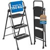 kör4u Scala a 3 gradini, portata 150 kg, altezza ca. 75 cm, pieghevole, gradini antiscivolo, telaio in acciaio, scala domestica, colore nero