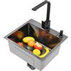 HauTour Lavello quadrato in acciaio inox, 1 vasca, 40 x 45 cm, con foro per rubinetto, in acciaio inox 201, con sifone e troppopieno con dispenser di sapone, adatto per lavelli da cucina