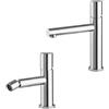 Inbagno Set miscelatori lavabo e bidet cromo senza leva in acciaio inox, manopola rotante e indicatori per l'acqua, GEMINI