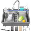 Ribanedy 85 cm Lavello da cucina intelligente in acciaio inossidabile 304, lavello moderno multifunzionale a cascata con rubinetto integrato con display digitale, lavatazze e set di accessori